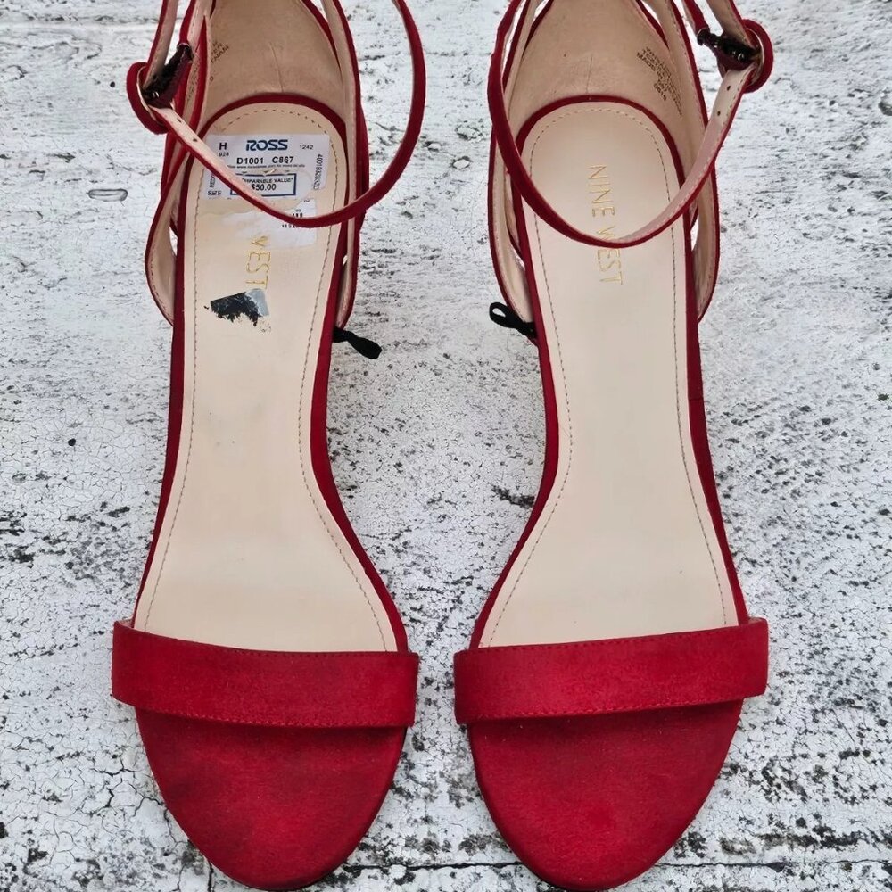 Nine West Women Heel Sandal Red Textile Upper Shoes Size 10M - Picture 2 of 11